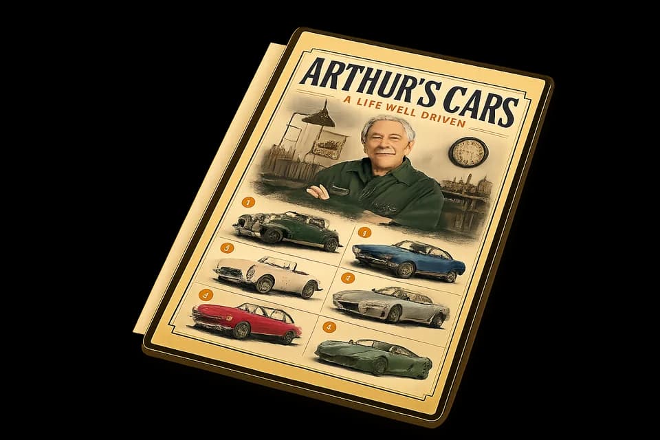 The fictional Arthur’s Cars artwork shown on a digital display